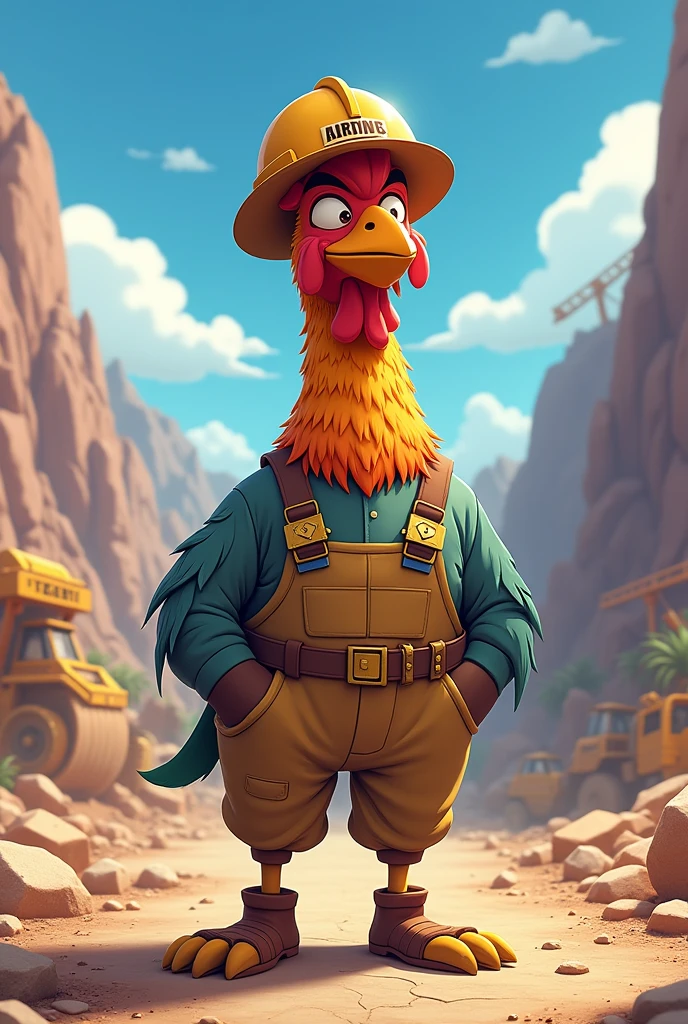 Generates an image of a chicken with mining clothes from Oruro Bolivia anime version