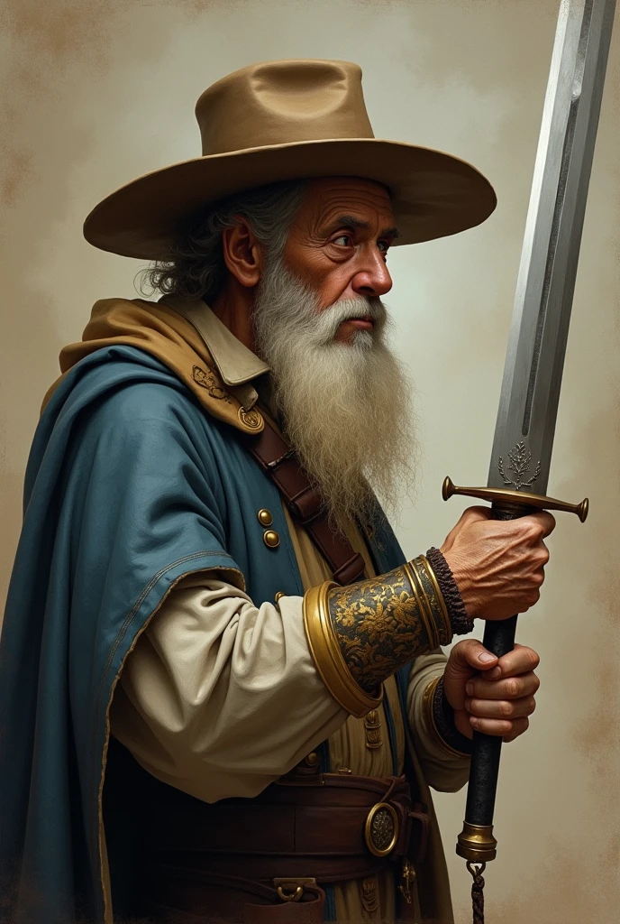 Don Quixote of La Mancha old man in profile with his sword painting