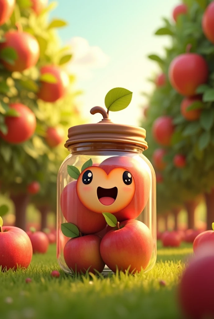 create an animated apple jar with apple background
