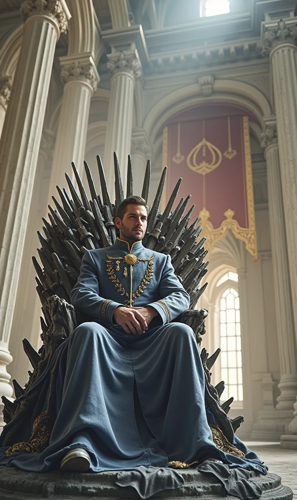 Use the image from the photo to create a picture of me sitting on the Iron Throne from the Game of Thrones series.