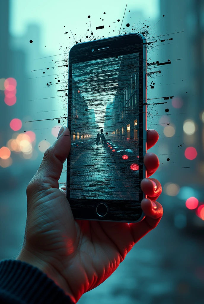 (Glitch Art), cell phone , WiFi virus attached 