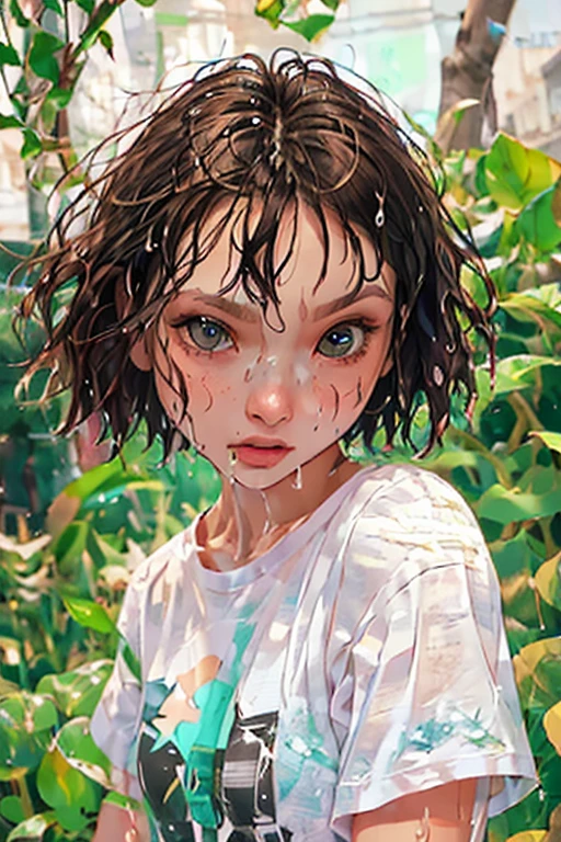 Best quality, detailed back storm, girl, spring, shy, solo, breathing, wet: 0.5, tired