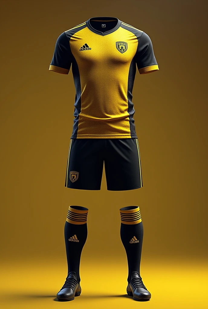 Create a beehive-style soccer uniform with black and gold colors
