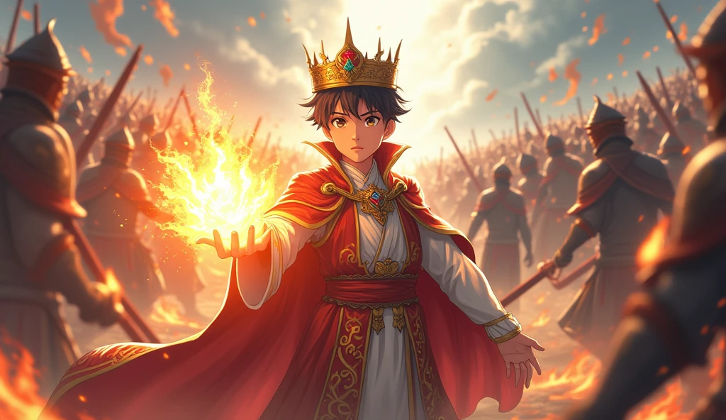 anime King, magic Power in hand,100 people in battle