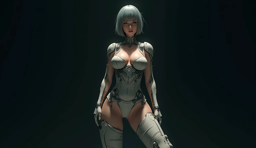 There is a woman with large, wet breasts in a futuristic outfit posing for a photo, cyborg girl, beautiful cyborg girl, Cyberpunk anime girly girl, cyberpunk anime girl mecha, Cyberpunk girl, women&#39;s science fiction, Wojtek FUS, Cute cyberpunk girl, WLOP. Science fiction, cyberpunk 2 0 years. o Model girl, girl with mecha cybernetic armor, seductive cyberpunk dark fantasy, cyberpun anime girl