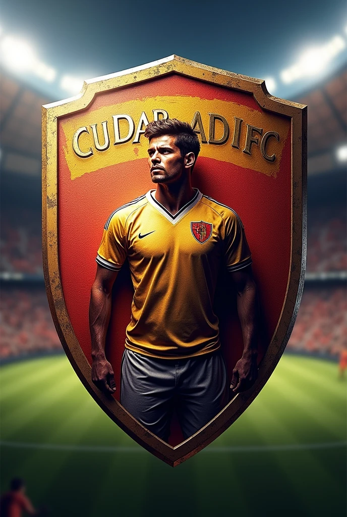 MAKE A FOOTBALL SHIELD WITH A SKIN-COLOURED SHIRT WITH THE NAME OF CUADRA FC