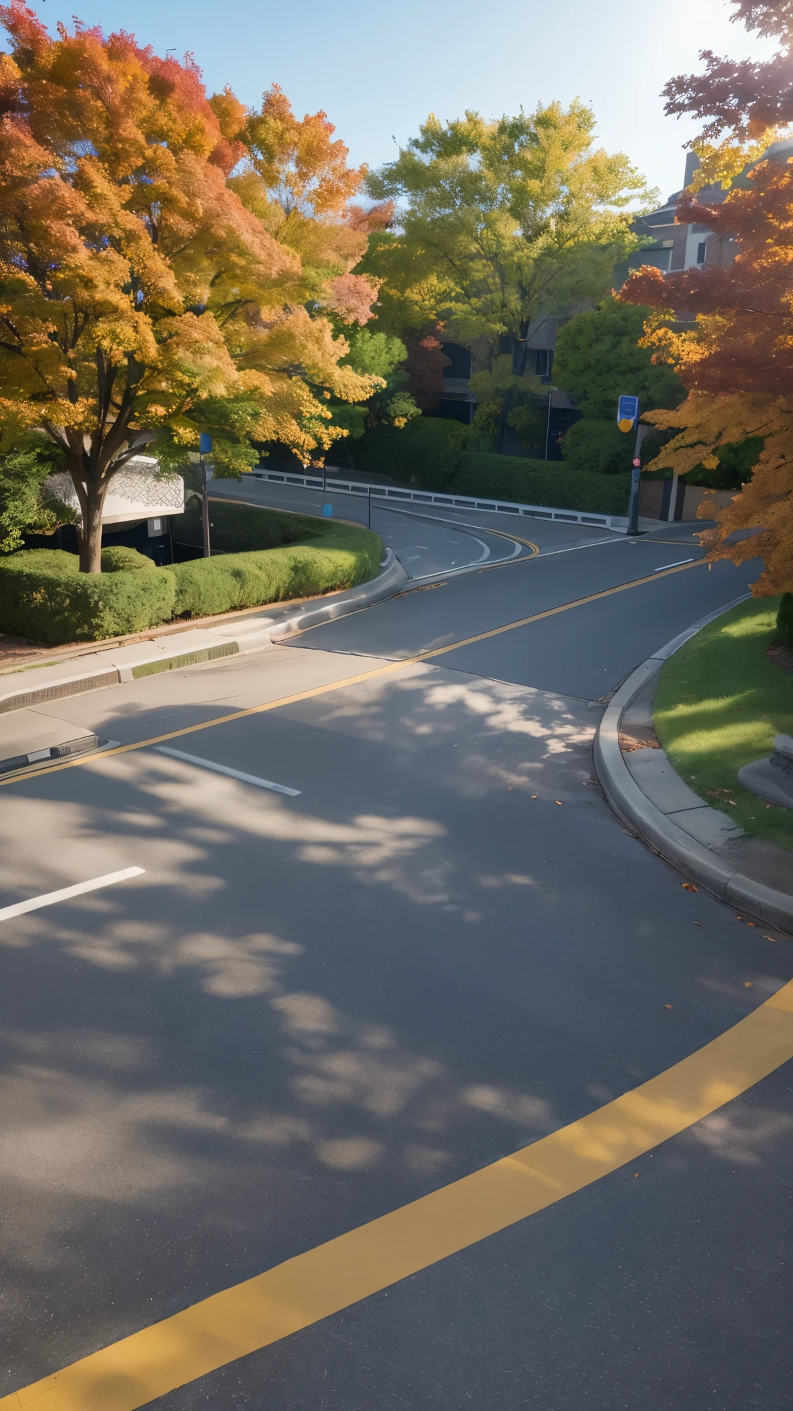 300ZX, white,autumnの葉で覆われた通りに駐車されたドリフトカー (city:1.3), autumn, Global Illumination, Volumetric lighting, Highest quality, Very detailed, CG, figure, Octane Rendering,