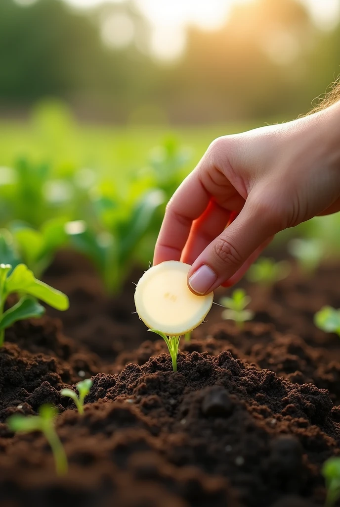 picking a slice of white radish with the fingers