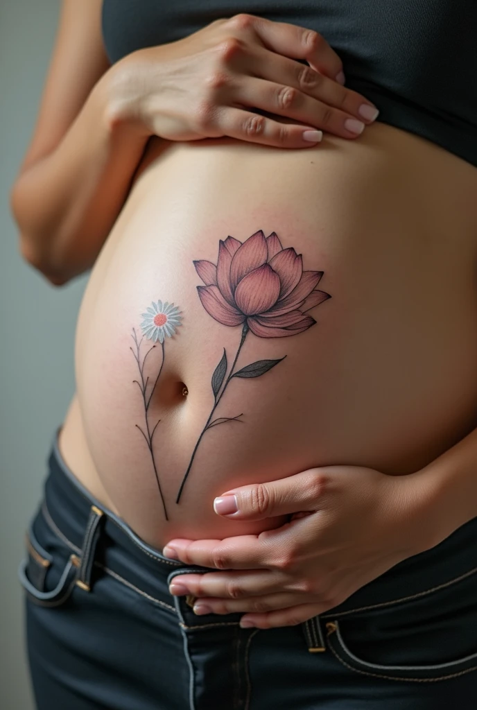 Tattoo with the meaning of the loss of a pregnancy on the left side of the belly