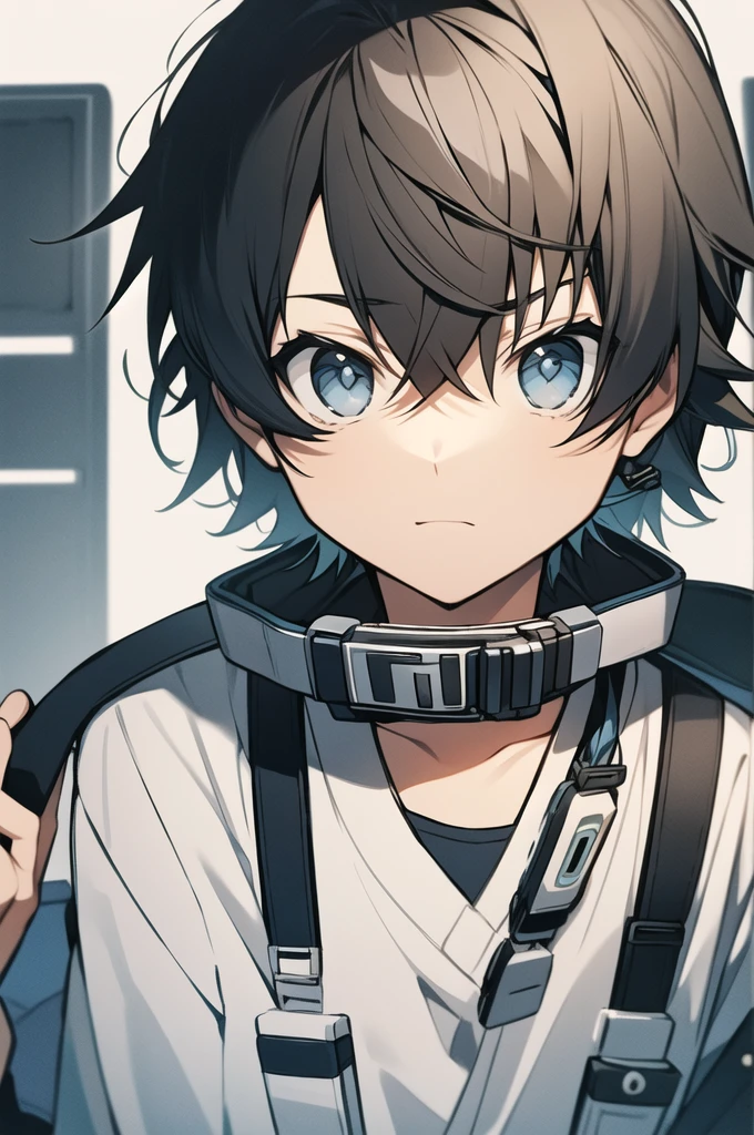 small、solo,Goggles hanging from his neck、Scientist、juvenile、Looking at me