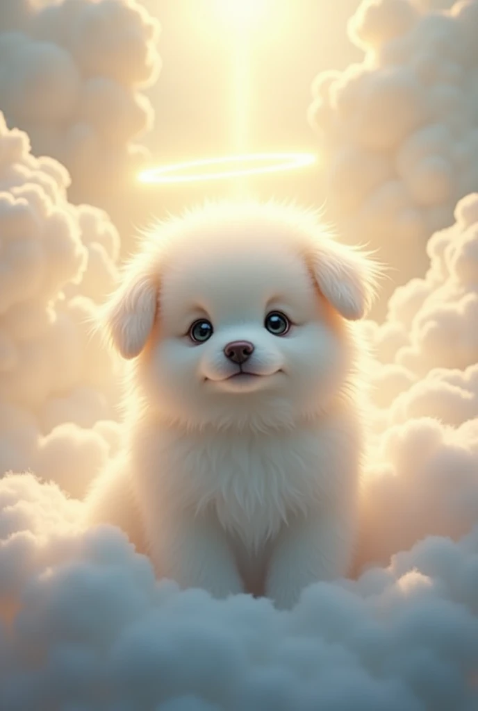 White furry dog in heaven for death