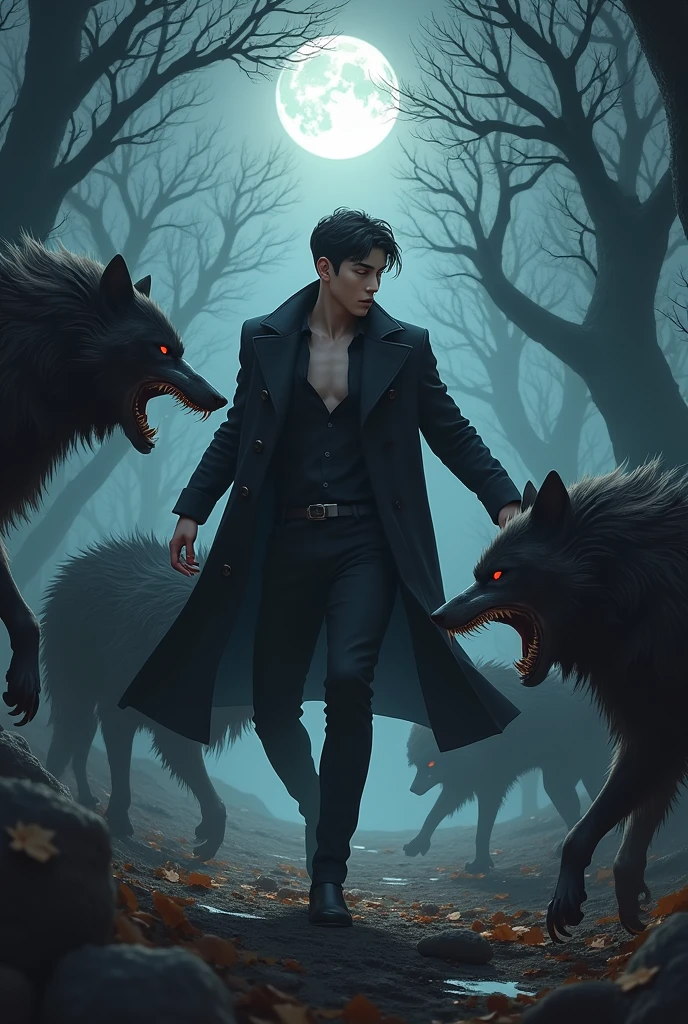 Jeon Junkook handsome and good looking vampire prince fighting with warewolfs. 