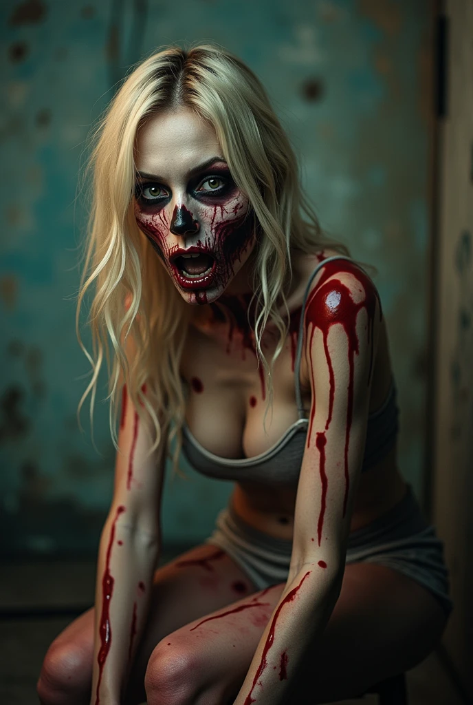Zombie woman with member having sex with blonde
