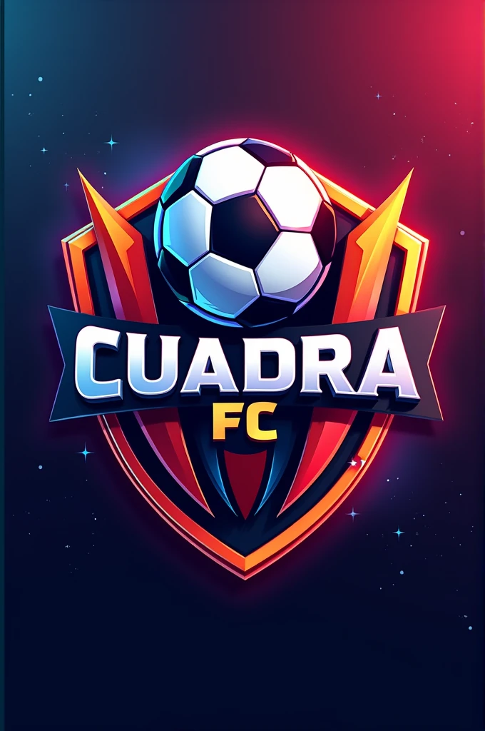 A colorful football shield with the name CUADRA FC