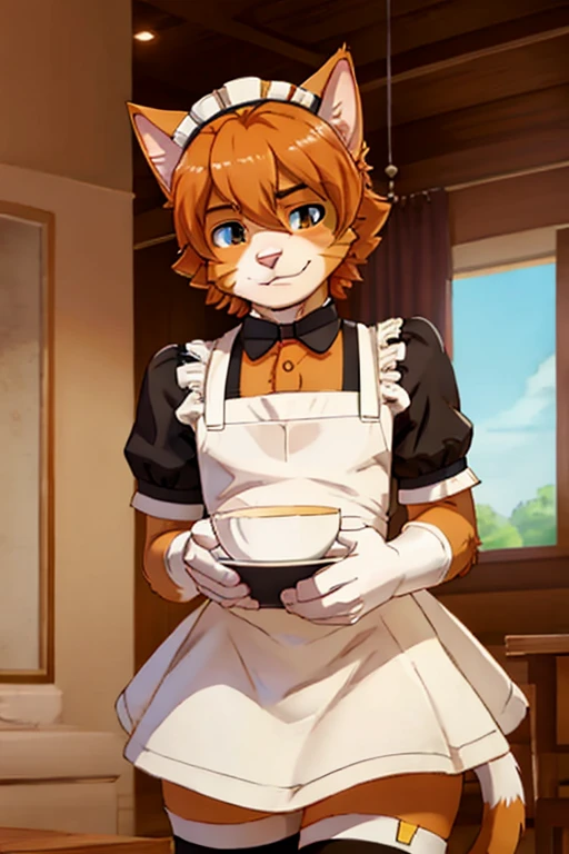 Tiger boy wear Maid need milk