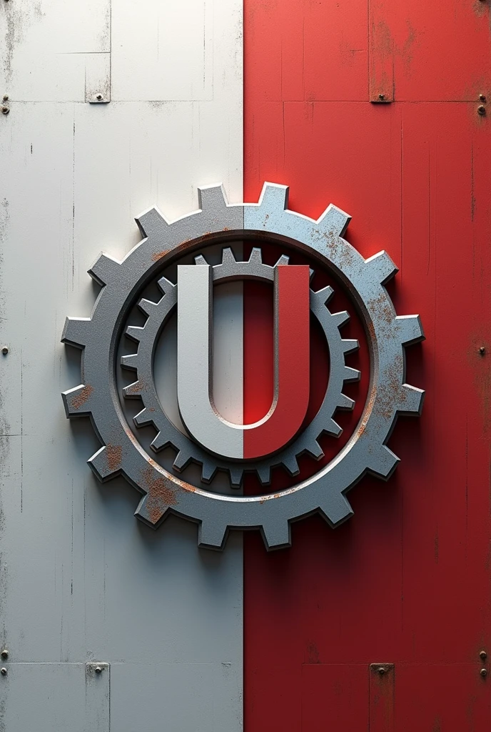 Create a brand called Usicam.
Gears appearing in the image because this brand is a large mechanical workshop. Create a simple image that conveys good identity and identification.
 Paleta de cores: rot, white and light gray 4k Hd quality