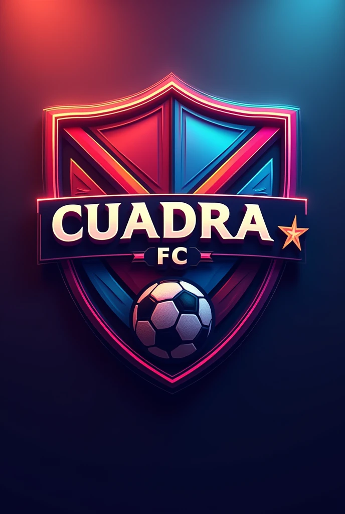 A colorful football shield with the name CUADRA FC