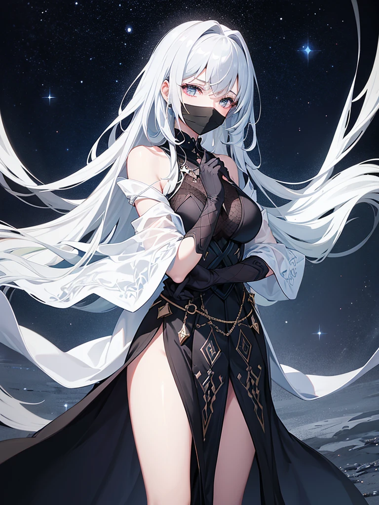 a close up of a woman with a white hair and a black scarf, a character portrait by Yang J, pixiv contest winner, fantasy art, white haired deity, beautiful character painting, artwork in the style of guweiz, the piercing stare of yuki onna, guweiz, with white long hair, with long white hair, flowing hair and long robes