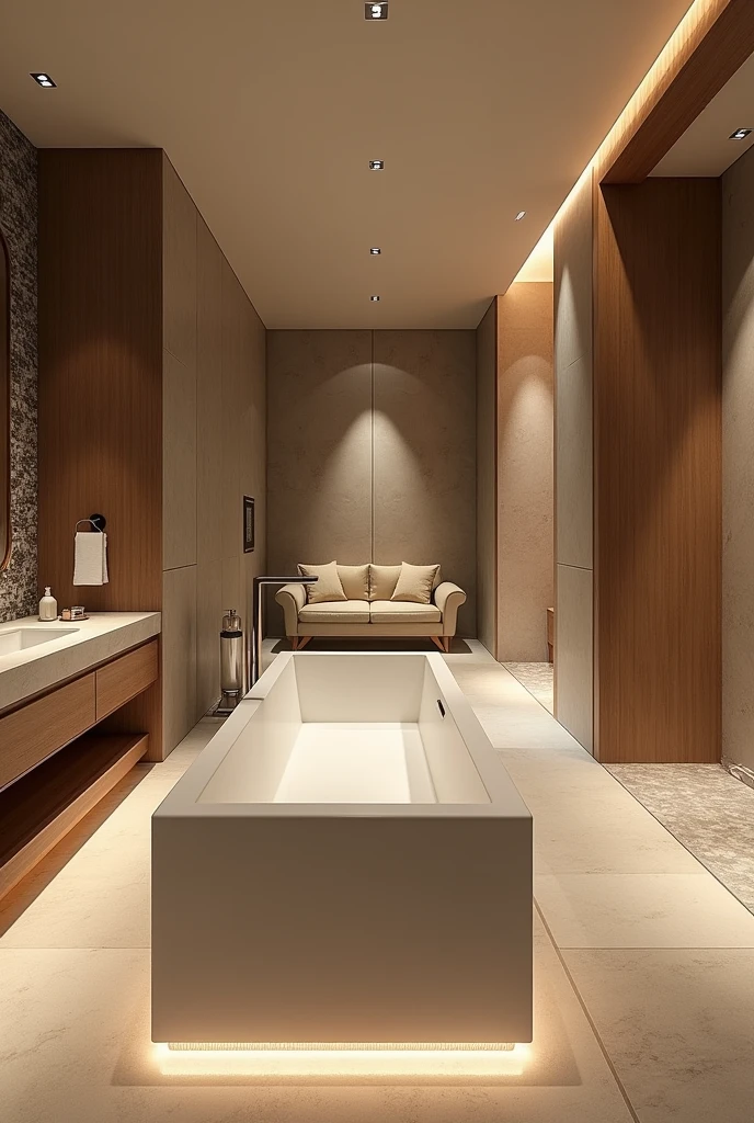 Bathroom, lowered bathtub, separate shower room, Mazda sofa area, dressing table, dressing table, dressing room