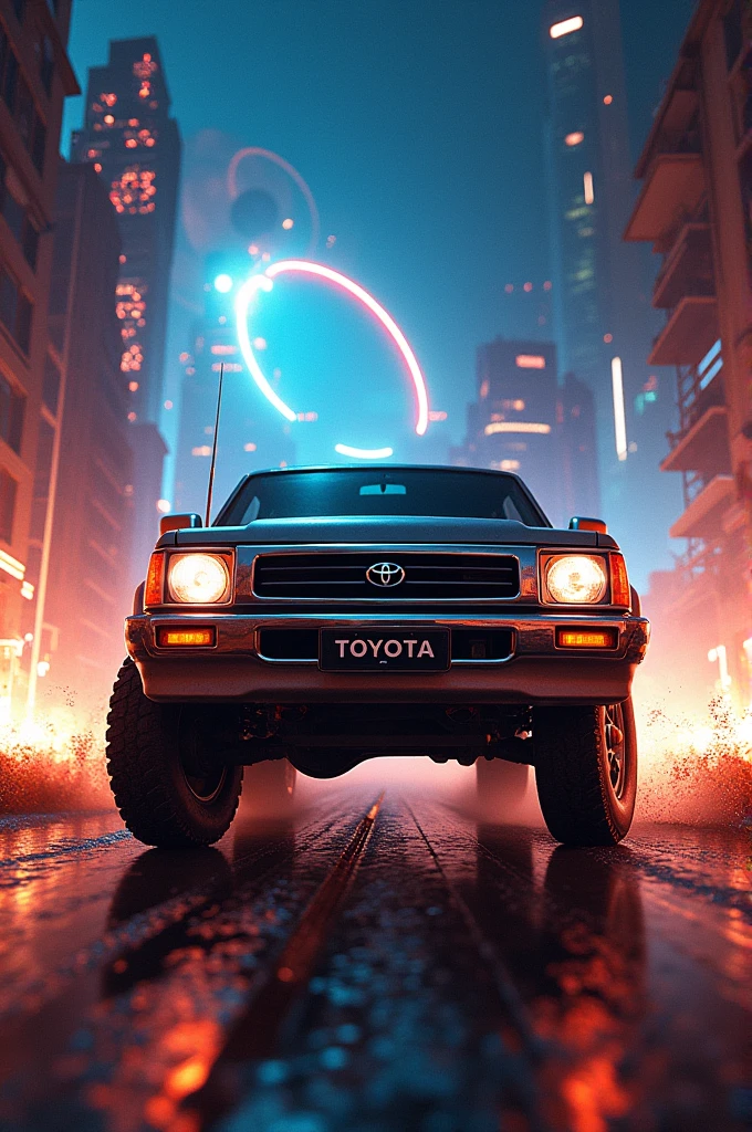A wallpaper in which the Toyota from the movie Back to the Future appears