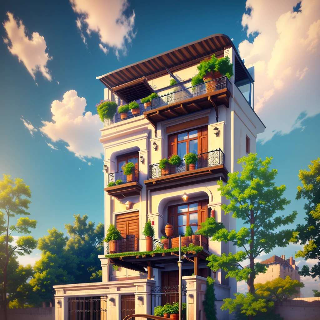 une vue d&#39;une voiture garée devant un grand bâtiment, design extérieur, architecture réaliste, QG très détaillé, dans un style ultra réaliste, rendu architectural précis, maison urbaine, bâtiment réaliste, style 3D réaliste, belle maison, very très réaliste, villa interdimensionnelle, très réaliste, 3 jours maximum + vray, Rendu photoréaliste 3D