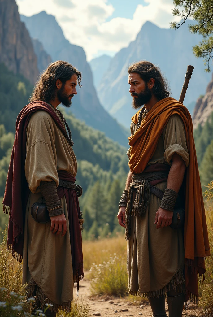 Jacob talking to Esau after a hunt