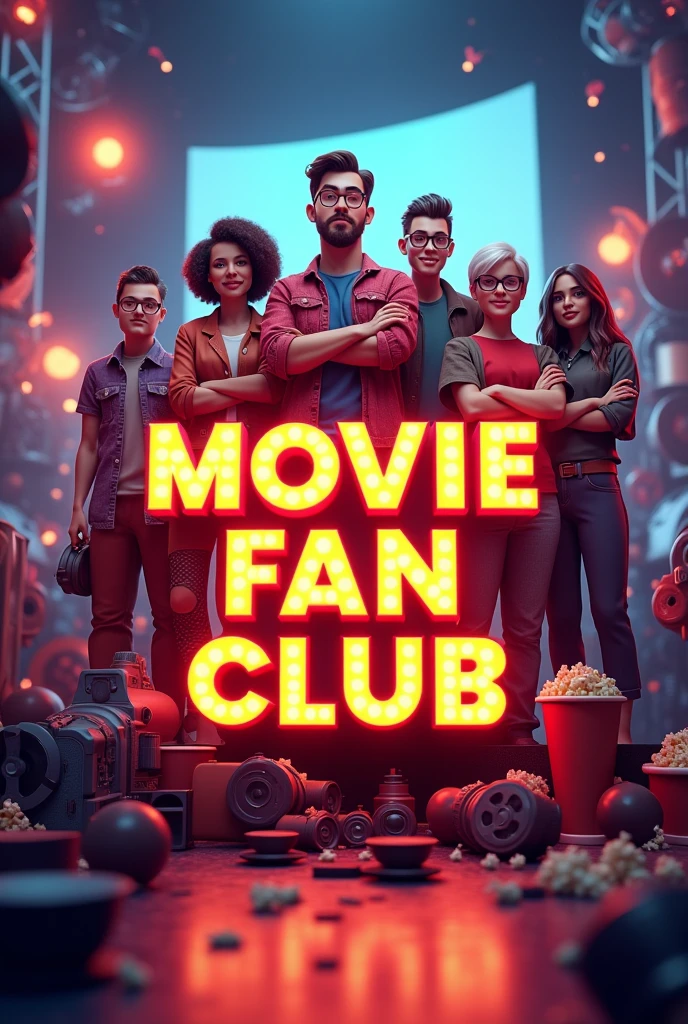 Create an AI Facebook cover image with the words &quot;Movie Fan Club&quot; , 3D