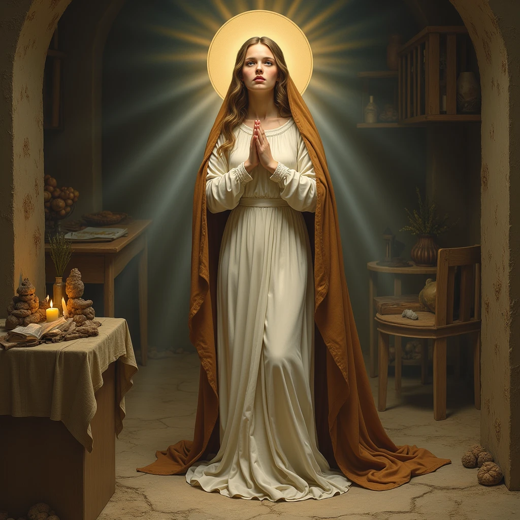 Virgin Mary pregnant being conceived by the holy spirit
