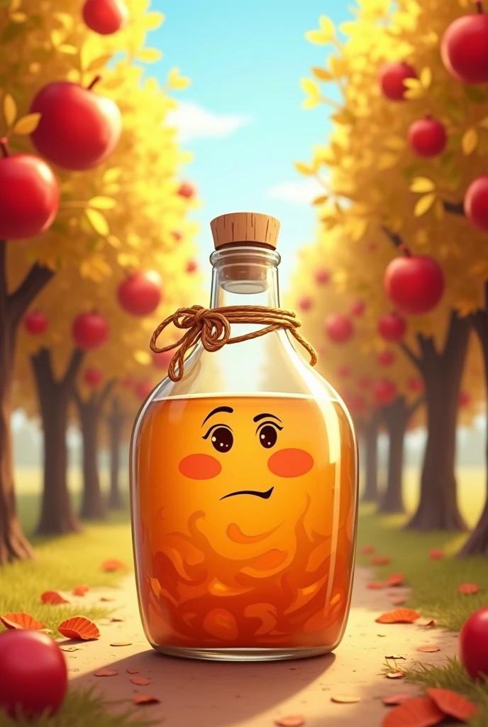 Create an animated apple cider vinegar jar, with apple background
