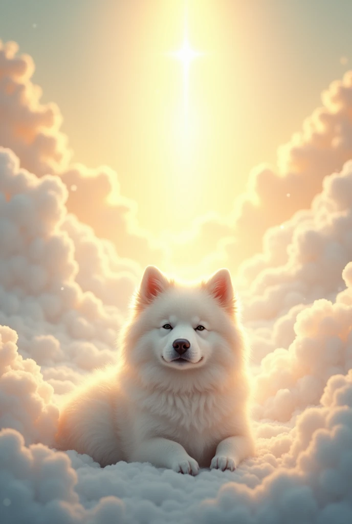 White fluffy dog in heaven for death