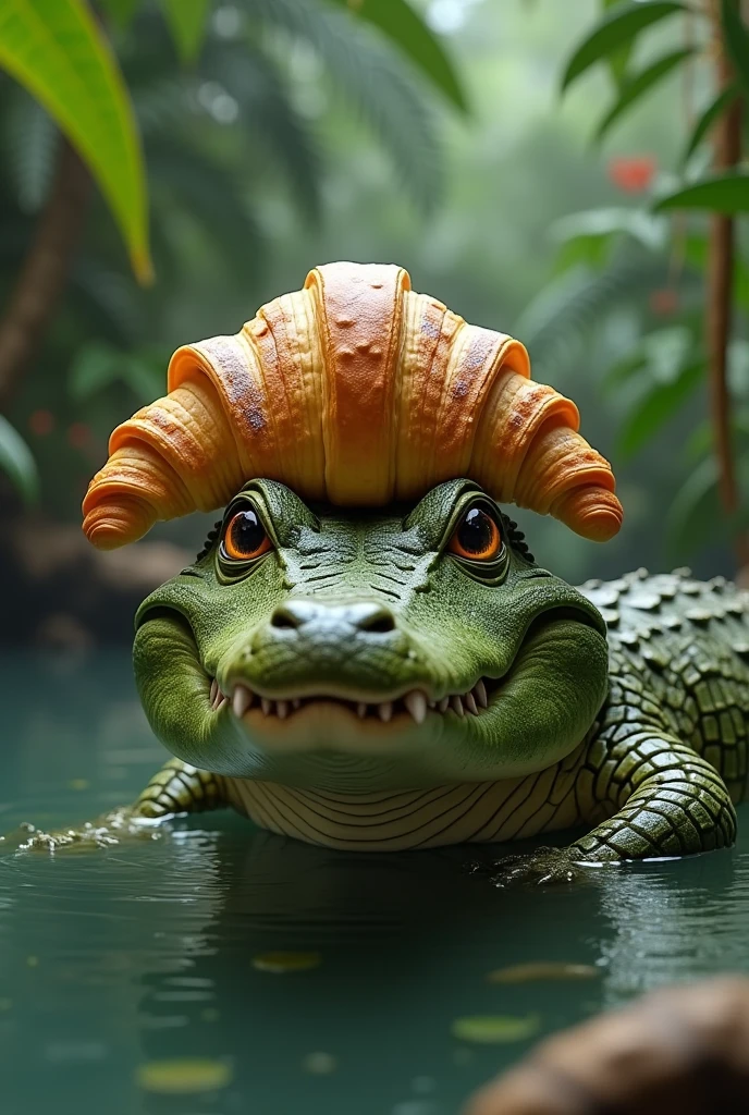 Put a croissant on the crocodile&#39;s head