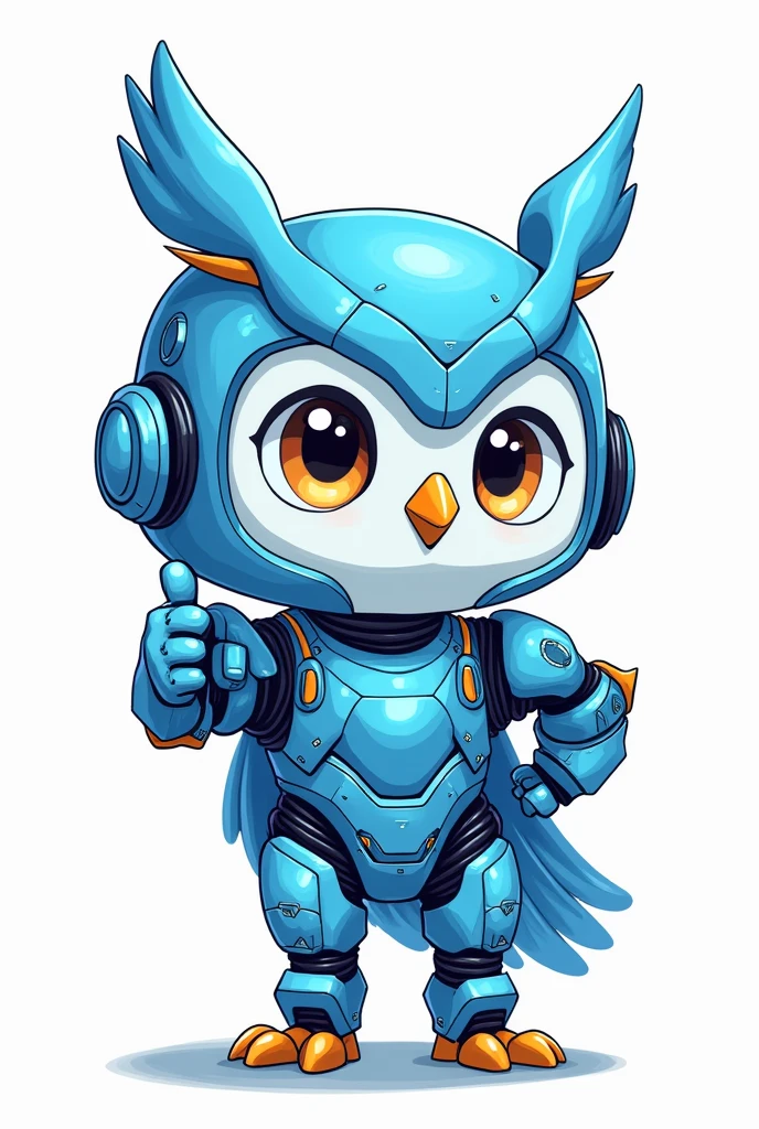 a cartoon character of a mini blue robot owl, app design, cyber suit, based on child's drawing, dd, transparent background, cryptocurrency, advanced digital chibi art, an eagle, plush mascot, sparky, humanoid form, artist interpretation, computer drawing, test screen, cryptopunk, toddler, the argo, adorable design, without background, cardboard cutout, locklegion, Styled Character mutiple expressions and poses and thumbs up