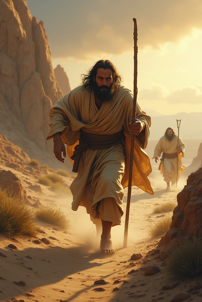Biblical character Jacob fleeing