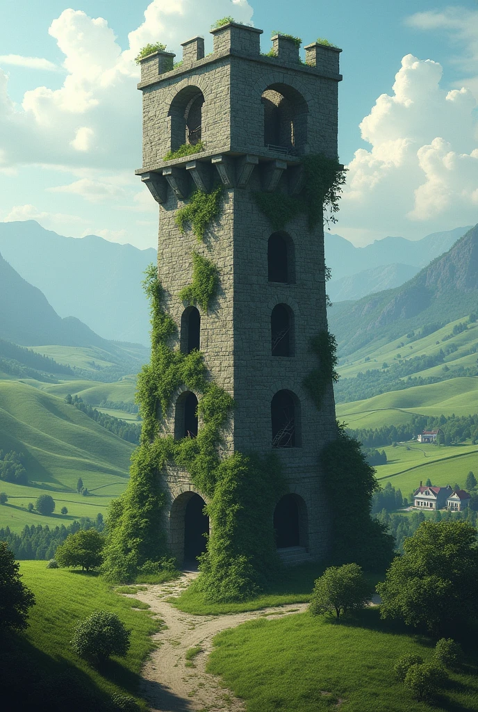Abandoned tower on the outskirts of a village