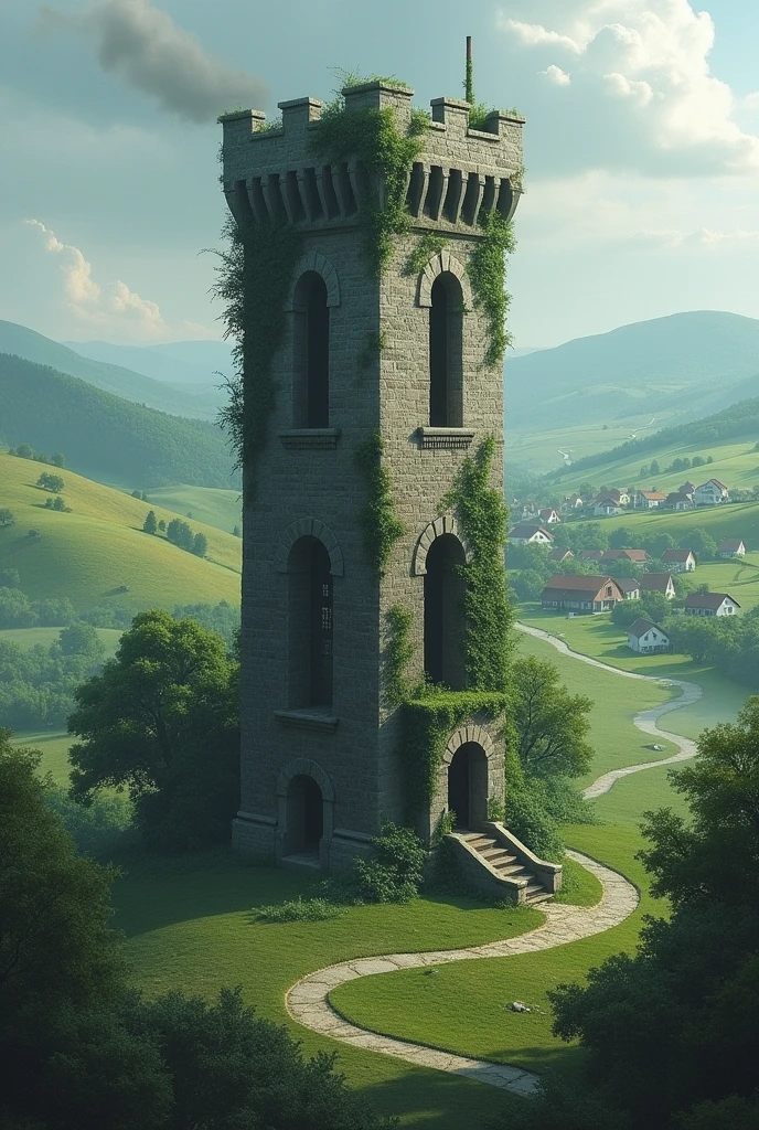 Abandoned tower on the outskirts of a village