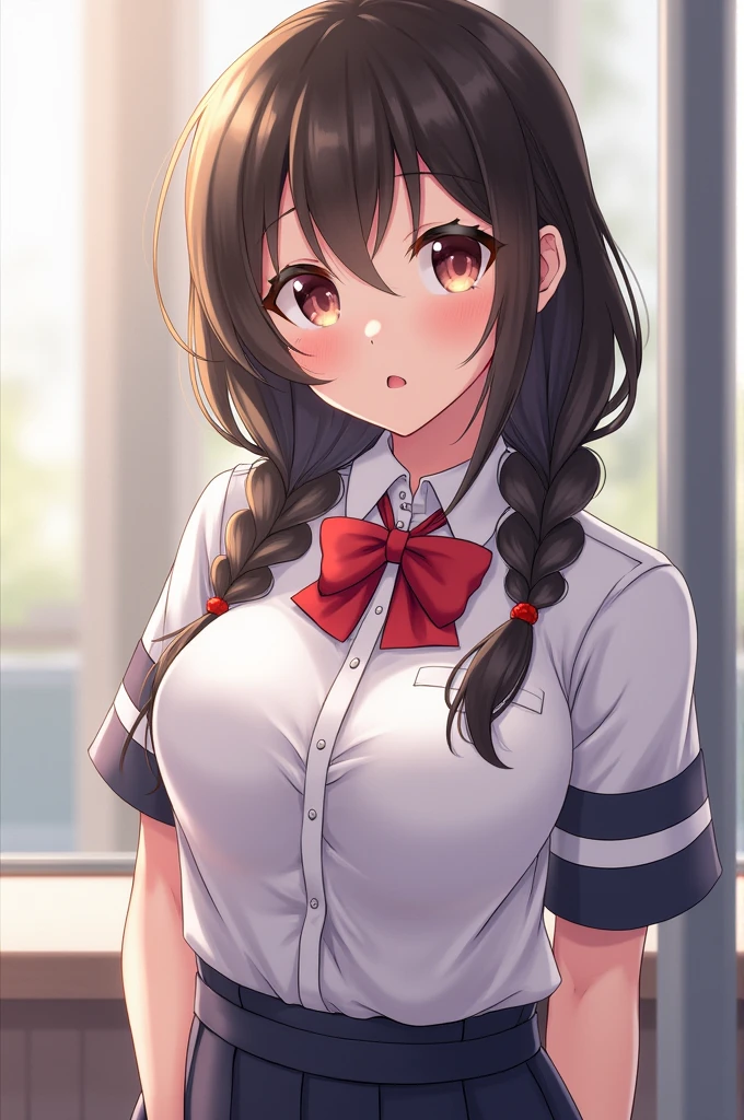 Anime style busty school girl big boobs