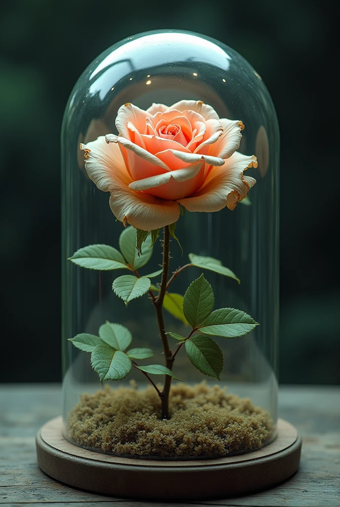 Faded eternal rose under glass