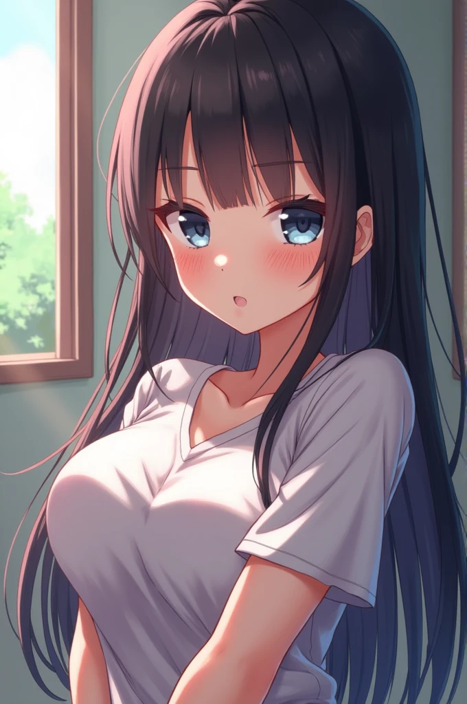 Anime style busty school girl huge boobs wet tshirt