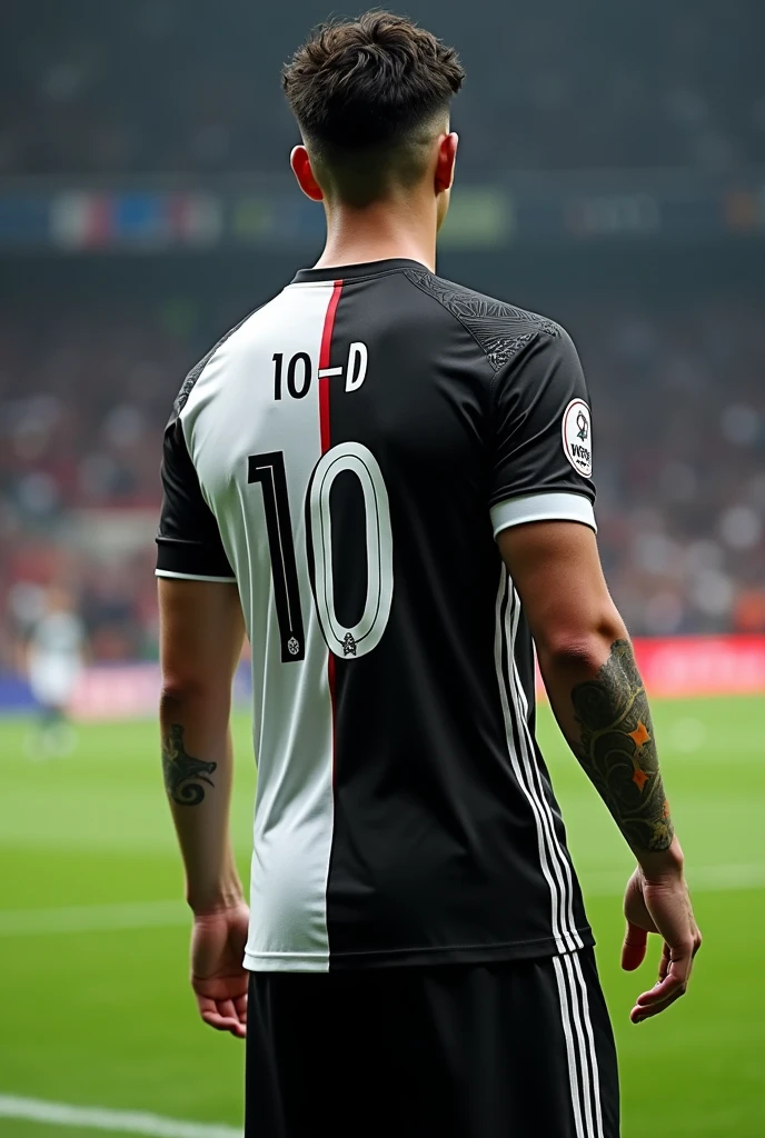 A white and black soccer shirt that says 10-D