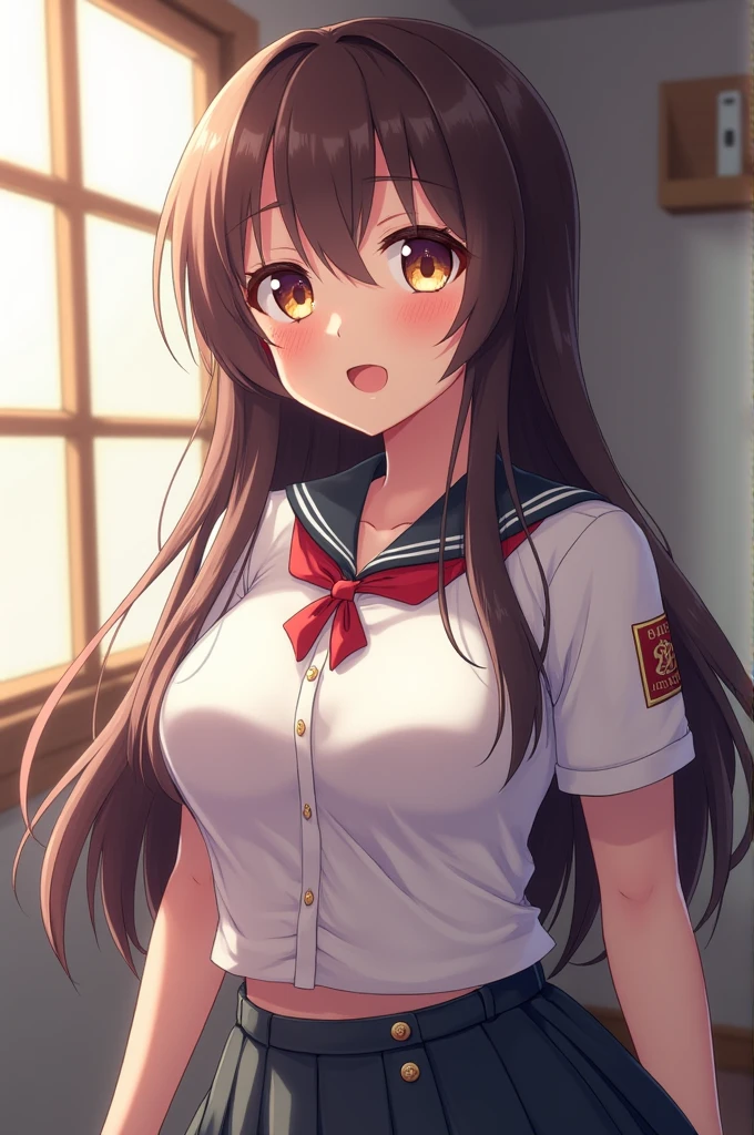 Anime style busty school girl huge boobs in bra grabbing boobs