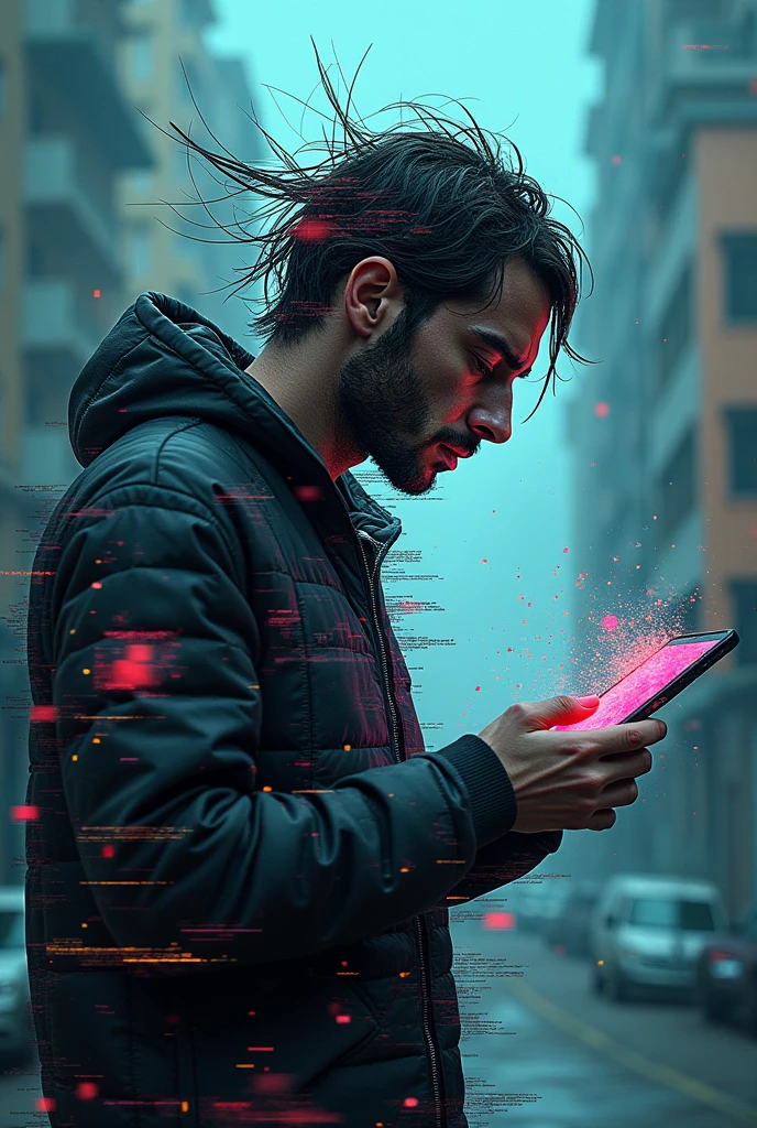 (Glitch Art), cell phone , WiFi virus attached