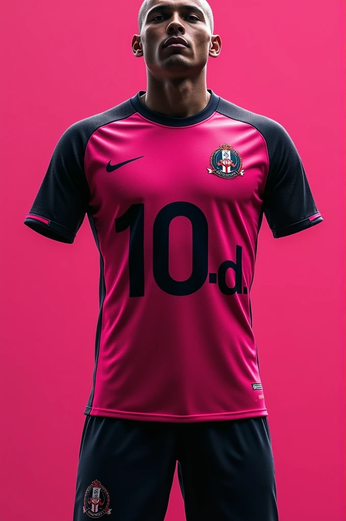 Create a pink and black soccer shirt that says 10-D 
