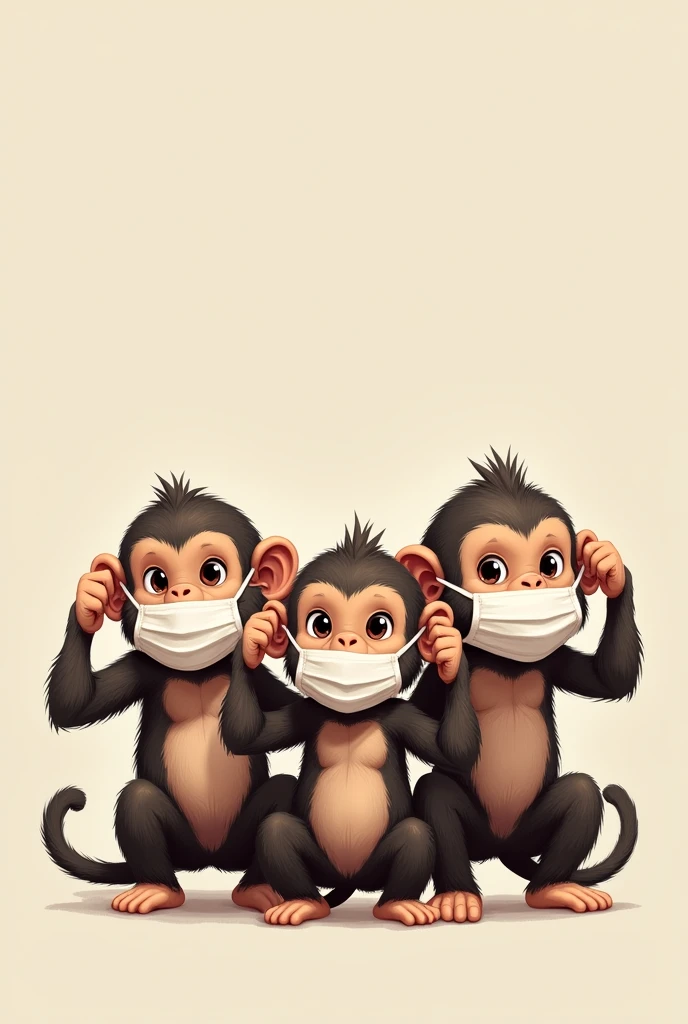 3 monkey wearing a facemask