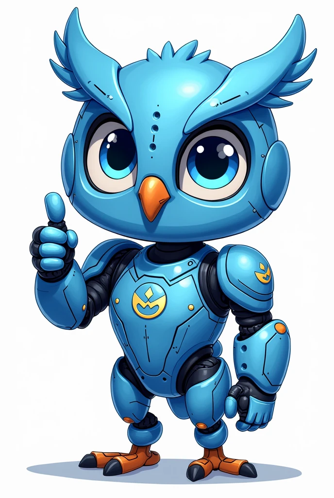 a cartoon character of a blue robot owl, app design, cyber suit, based on child's drawing, dd, transparent background, cryptocurrency, advanced digital chibi art, an eagle, plush mascot, sparky, humanoid form, artist interpretation, computer drawing, test screen, cryptopunk, toddler, the argo, adorable design, without background, cardboard cutout, locklegion, Styled Character mutiple expressions and poses and thump up