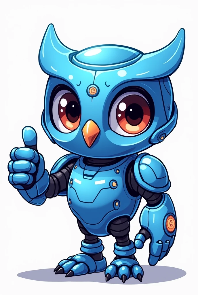 a cartoon character of a blue robot owl, app design, cyber suit, based on child's drawing, dd, transparent background, cryptocurrency, advanced digital chibi art, an eagle, plush mascot, sparky, humanoid form, artist interpretation, computer drawing, test screen, cryptopunk, toddler, the argo, adorable design, without background, cardboard cutout, locklegion, Styled Character mutiple expressions and poses and thump up