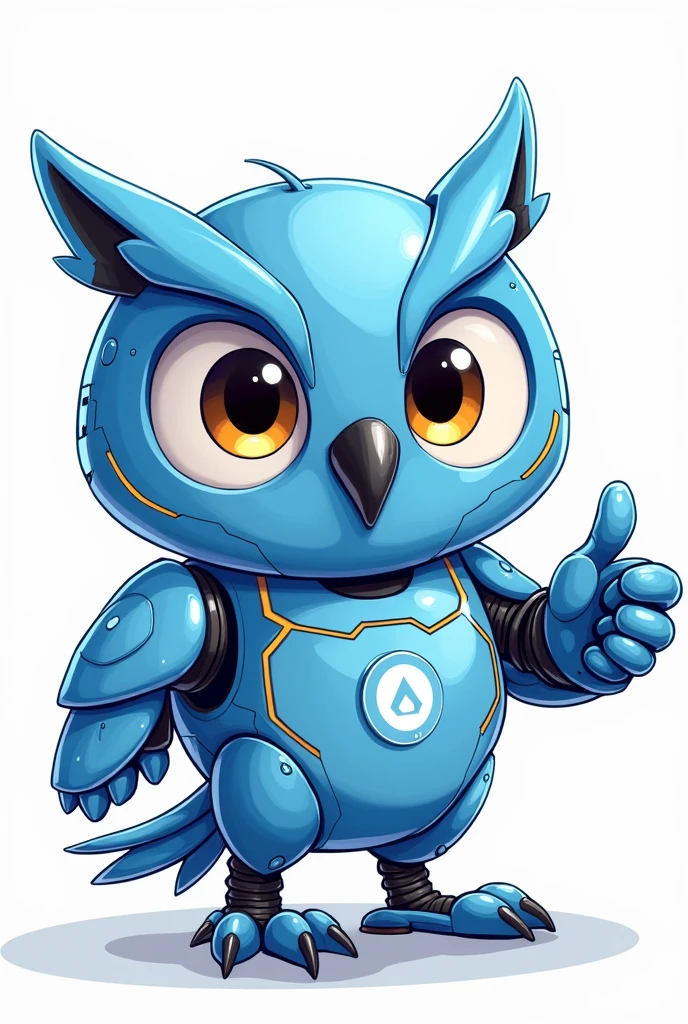 a cartoon character of a blue robot owl, app design, cyber suit, based on child's drawing, dd, transparent background, cryptocurrency, advanced digital chibi art, an eagle, plush mascot, sparky, humanoid form, artist interpretation, computer drawing, test screen, cryptopunk, toddler, the argo, adorable design, without background, cardboard cutout, locklegion, Styled Character mutiple expressions and poses and thump up