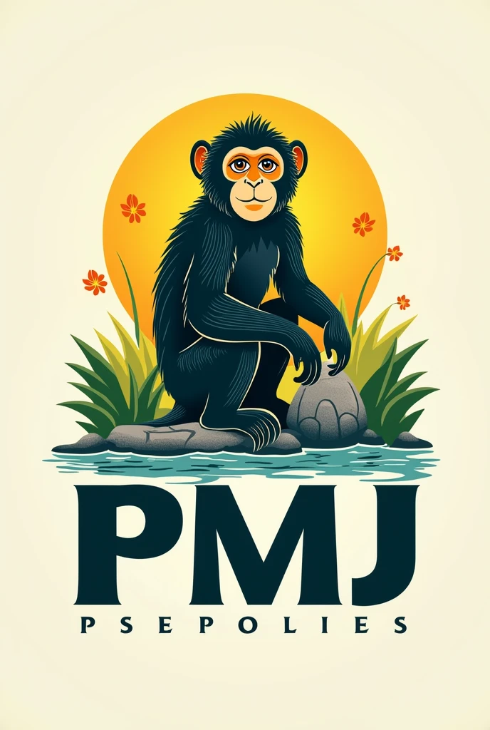 A logo for the municipal youth platform, The colors of the municipality's flag are: yellow, white and green and is characterized by the makakus monkey and the paujila stone and the fish river, In addition, the logo must have the initials of: PMJ