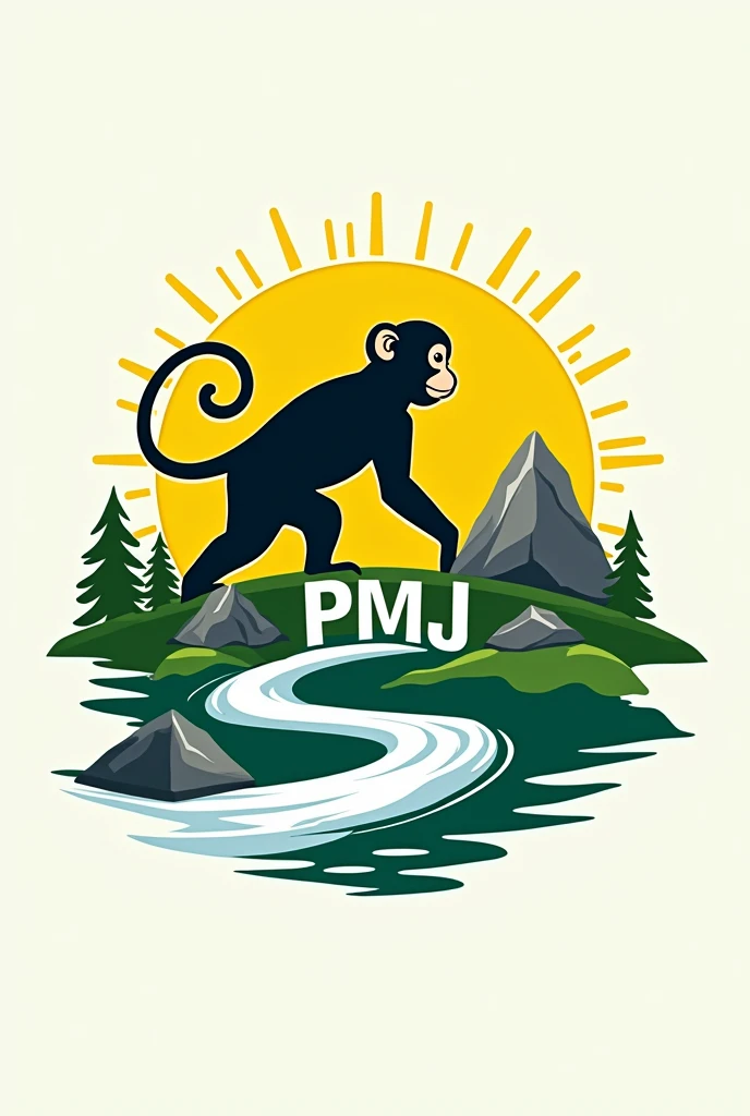 A logo for the municipal youth platform, The colors of the municipality's flag are: yellow, white and green and is characterized by the makakus monkey and the paujila stone and the fish river, In addition, the logo must have the initials of: PMJ