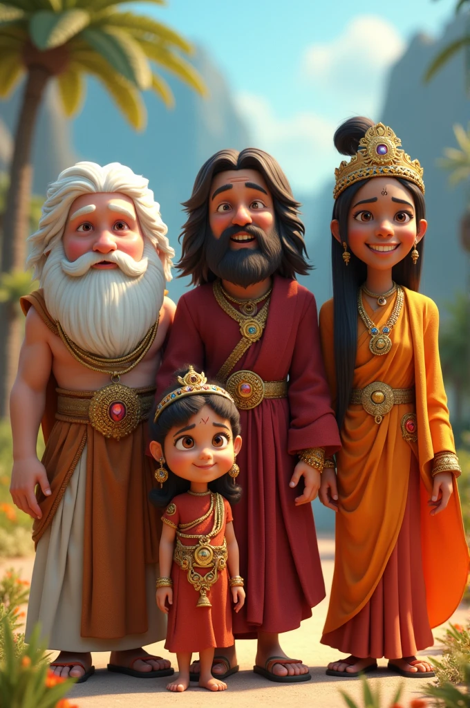 Create a Pixar-type character about Zeus, Jesus Christ,ramayana ,and one from indigenous mythology Create it in the same image but each character separately 