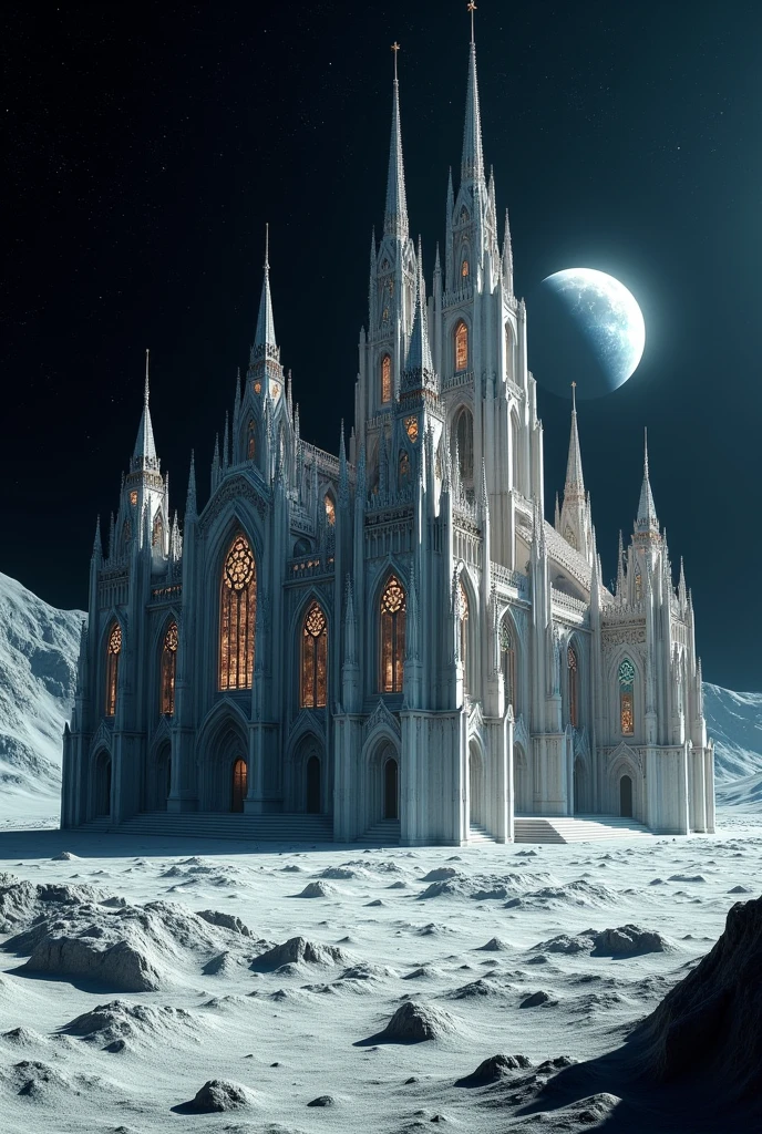 Neo-Gothic Cathedral on the Moon 